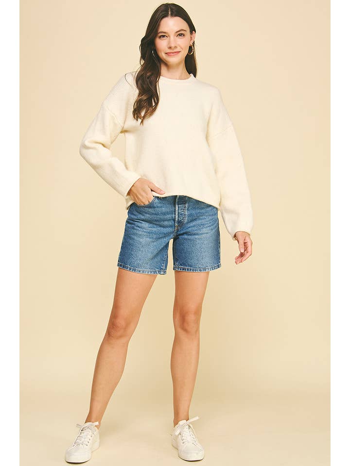 IVORY SEQUIN ROUND NECK KNIT SWEATER - 6376WJ for wholesale on Faire5