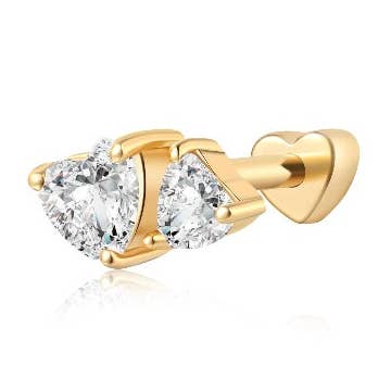 Boucle d'oreille à tige filetée en forme de cœur en or et diamant pour la vente par LTM Jewels