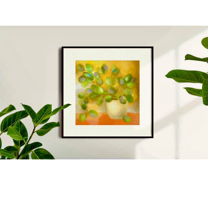 8x8 Potted Plant Yellow Art Print, Eucalyptus Art Print for wholesale by blonde birdie