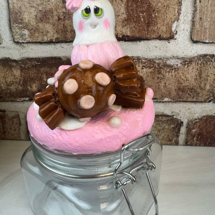 Ghost Treat Jar: Hand-Painted Faux Ghost Cookies & Candies Storage for wholesale by Dandi Creations