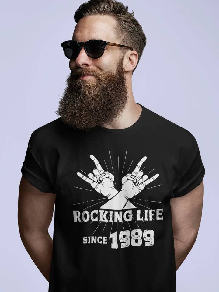 Rocking Life Since 1989 Men's T-shirt Black Birthday Gift 00419 for wholesale by ULTRABASIC