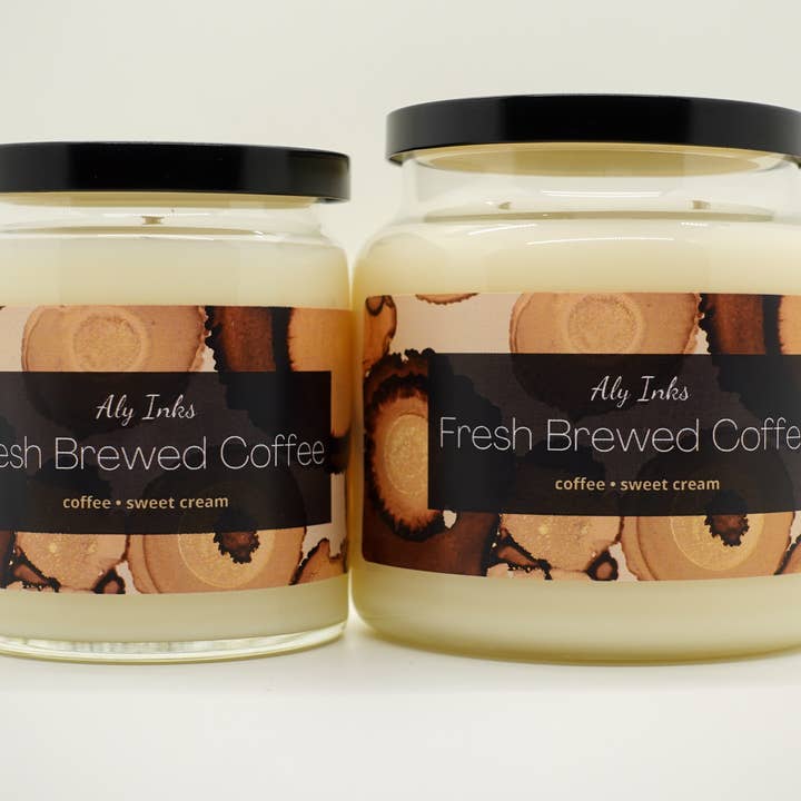 Fresh Brewed Coffee (Coffee, Sweet Cream) Scented 100% Soy Wax 9.5oz Single Wick Jar Candle | Made in the USA by Aly Inks for wholesale by Aly Inks