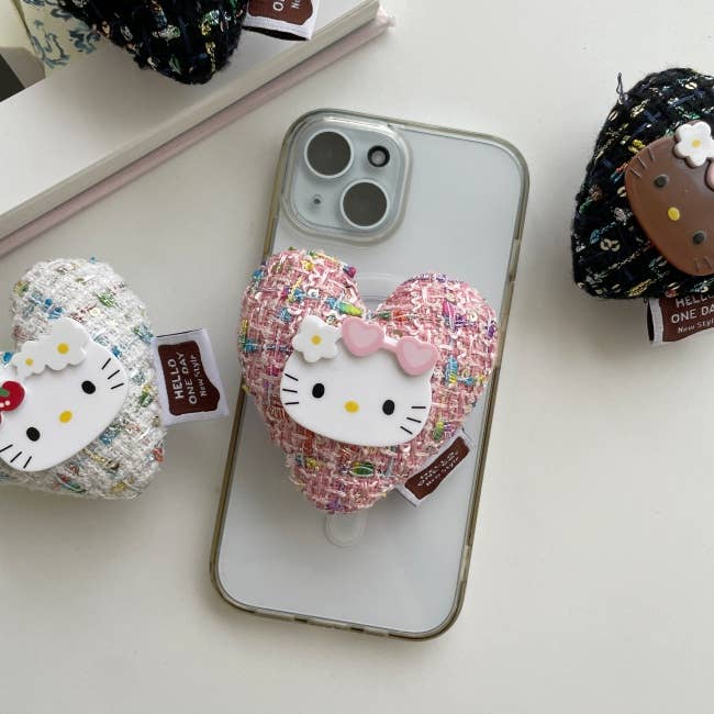 MOND HAUS - Wholesale Phone Grip - Tweety Phone Holder Kitty Face Tweed Heart Plush Charm