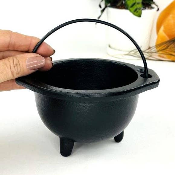 Large Crystal Black Cauldron with Handles - Halloween Decor for wholesale by Rock Paradise