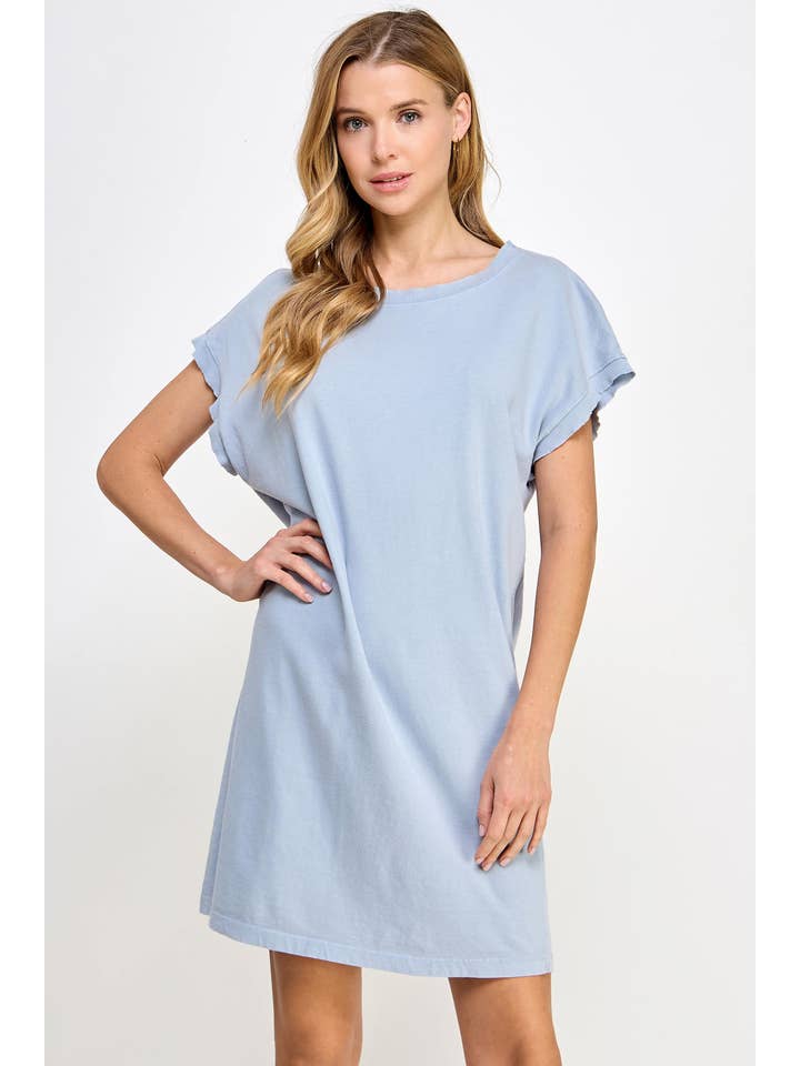 Honestee - Wholesale Dress - Women's - Blank Mineral Washed Short Sleeve Mini Dress