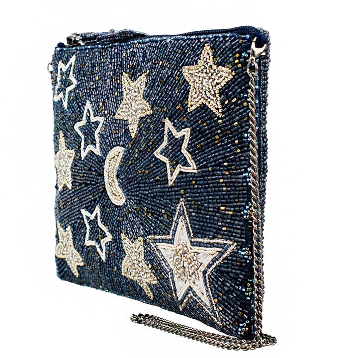 Mary Frances Accessories - Wholesale Crossbody Bag - Women's - Super Nova Blue Celestial Stars & Moon Beaded Crossbody Mini