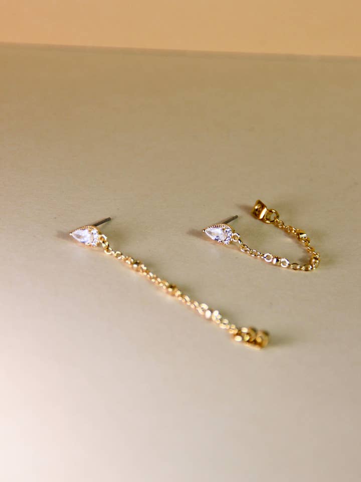 Puces d'oreilles chaînes Clover - pierres zircon blanc for wholesale by La parisienne des îles