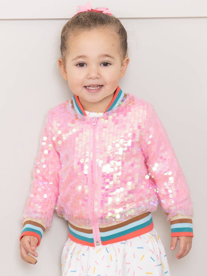 Marie Nicole Clothing - Wholesale Bomber Jacket - Kids - Pink Iridescent Bomber Jacket1