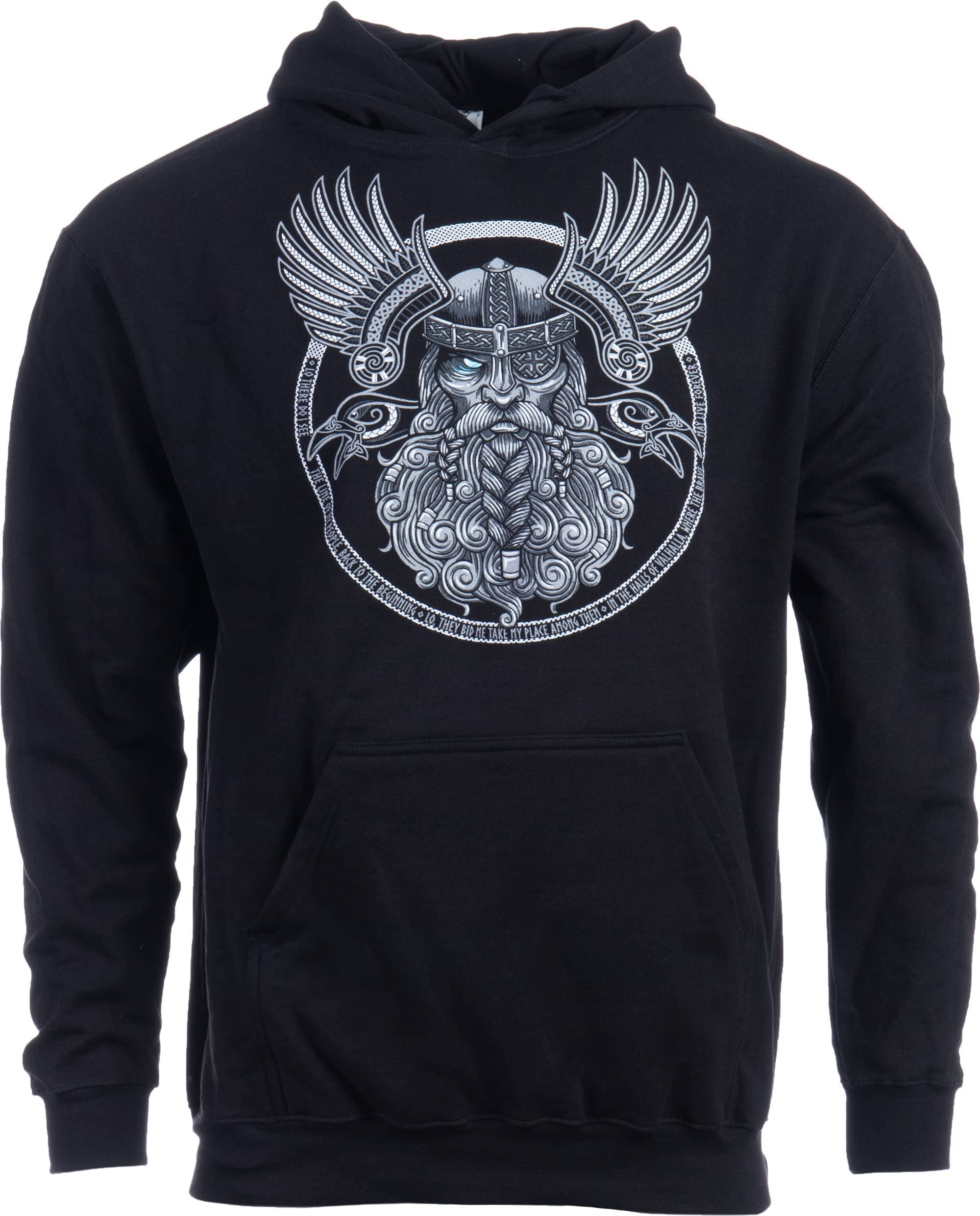 Black Odin Norse Mythology God Valkyrie Valhalla Viking Raven Nordic Thor Hoodie for wholesale on Faire3