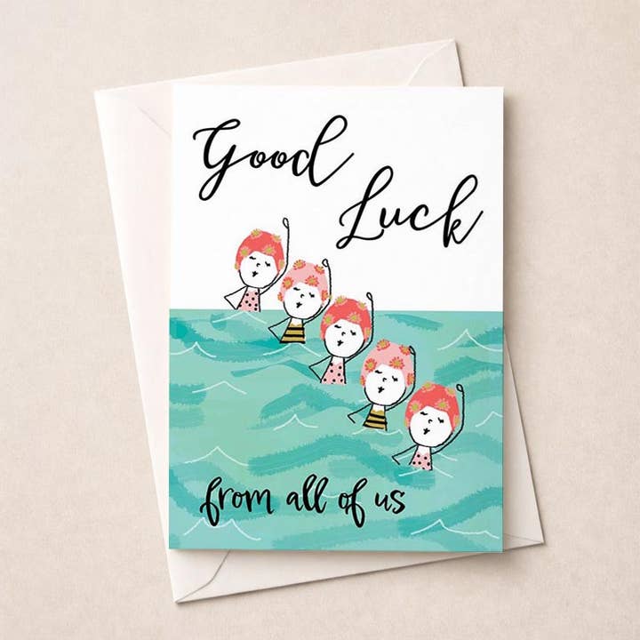 Large Good Luck Card - Ladies Swimming In The Sea for wholesale by Hammond Gower Publications Ltd