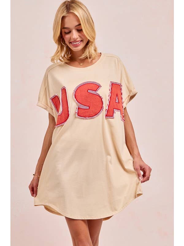 Vanilla Monkey - Wholesale Dress - Women's - Usa Lettering Patchwork Wash Jersey Dress