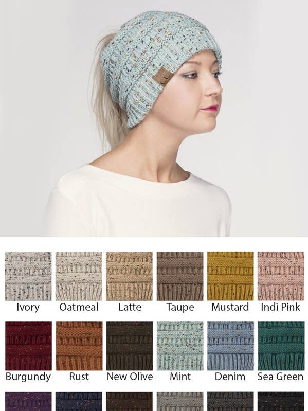 CC Cable Knit Beanie Tail Confetti Hat for wholesale by Suzie Q USA