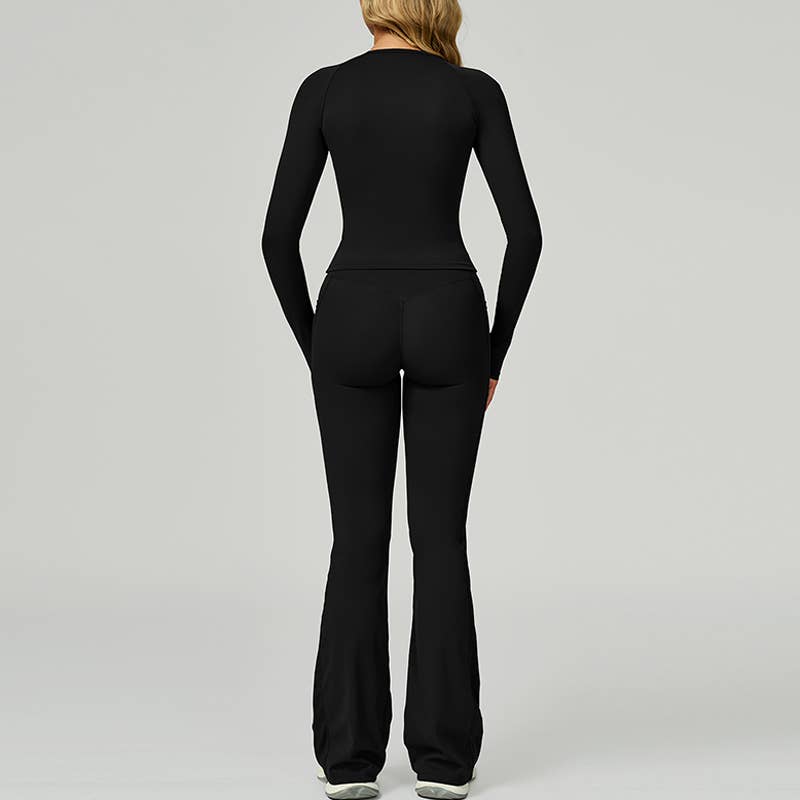 WONDERXFANS – wholesale Träningskläder – Dam – Långärmad sporttopp + utsvängda byxor 2-delat set1