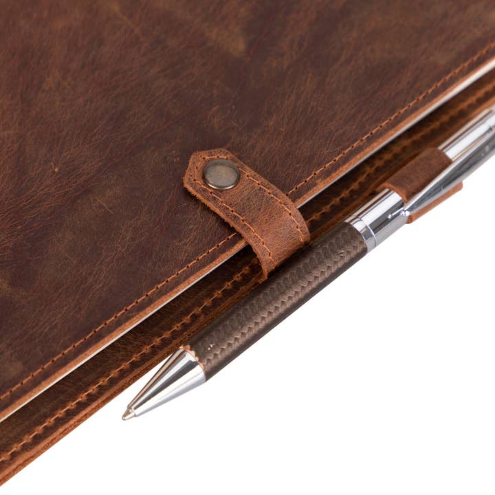 Saddle Brown Leather Journal Cover – A5, Handmade & Customizable for wholesale on Faire