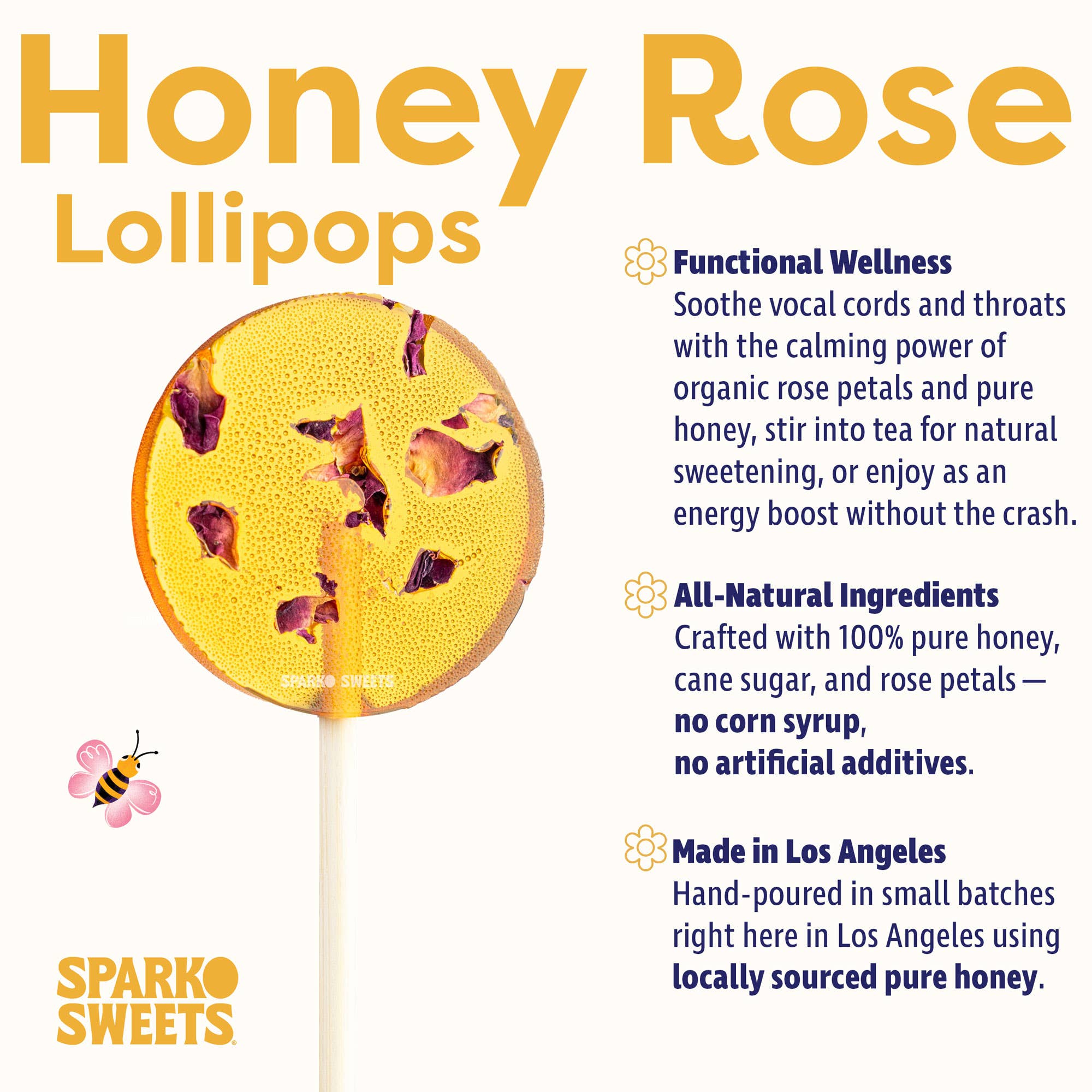Sparko Sweets – wholesale Lollipop – Natural Pops Honey Rose Lollipops - 1.7"1