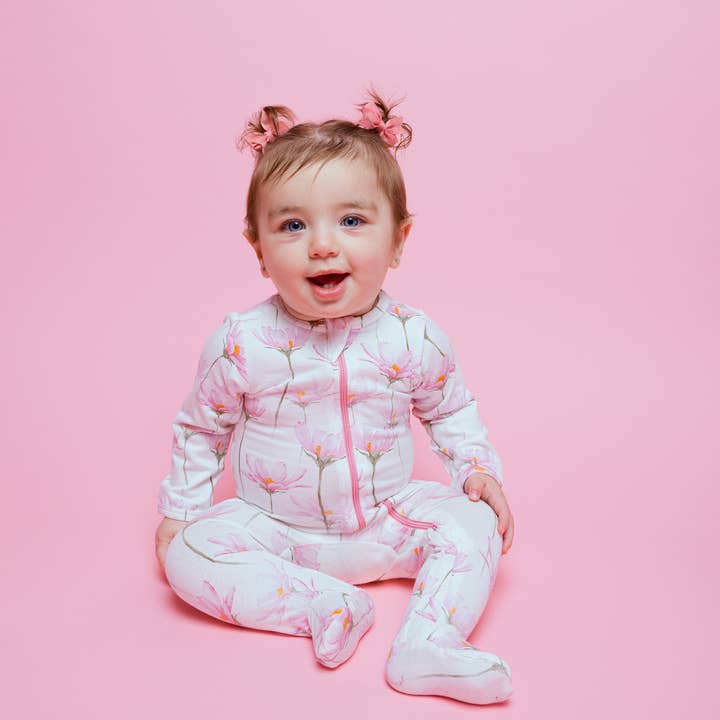 Pink Petals Organic Footed Onesie for wholesale by Norani Baby