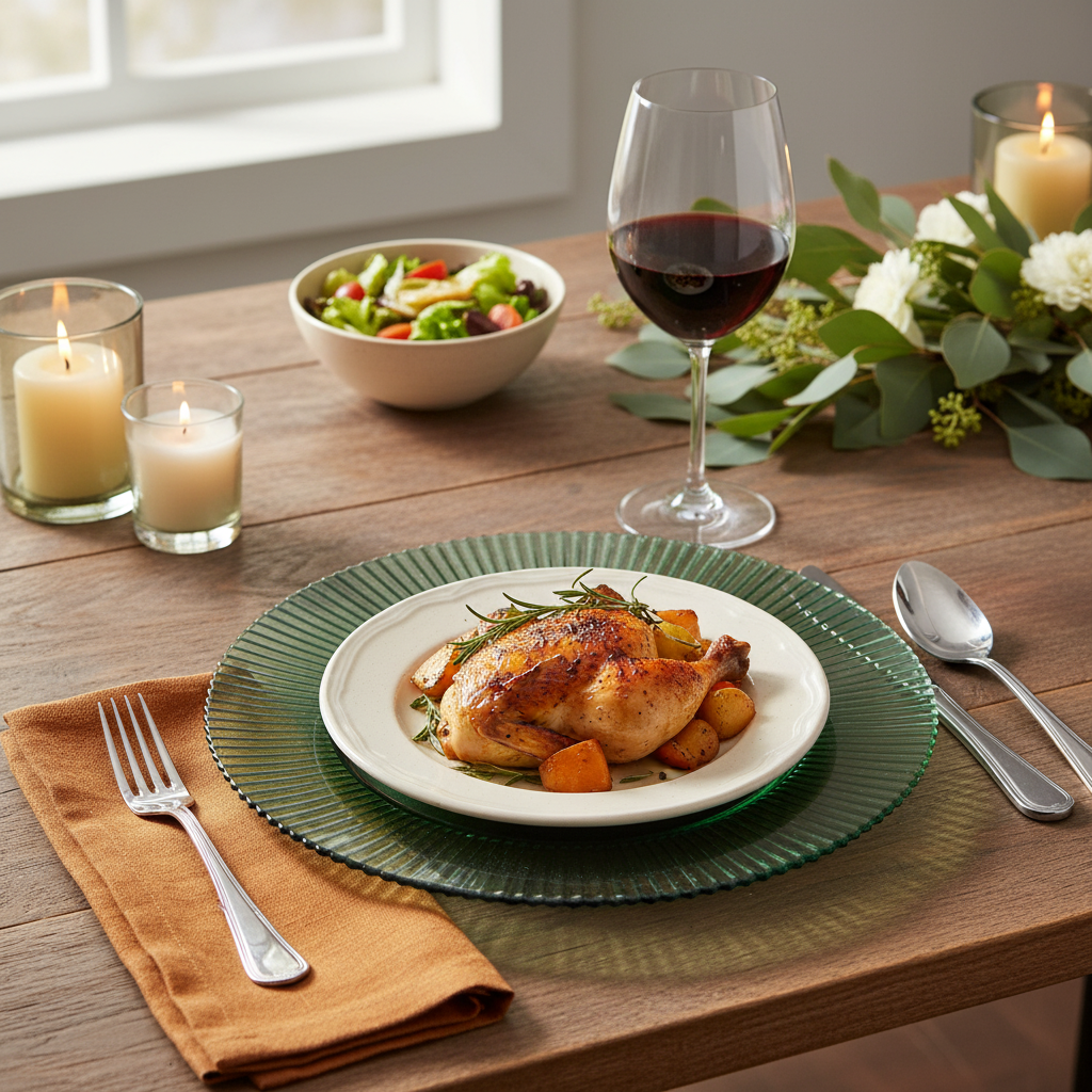 Kadra Kitchenware - Vente Assiette de présentation - Vikko - Décor, forêt, assiette d’appoint en verre cannelé verte, 33 cm1