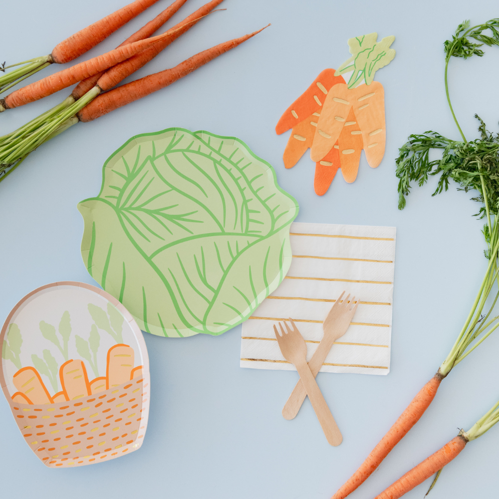 Jollity & Co. + Daydream Society - Vente Serviettes jetables - Serviettes Grandes Carottes en Bouquet Lapins dans le Jardin1