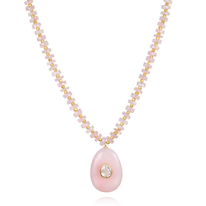 Heishi Sparkle Necklace- Pink Opal, Topaz & Rose Quartz for wholesale by Amelia Rose Jewelry