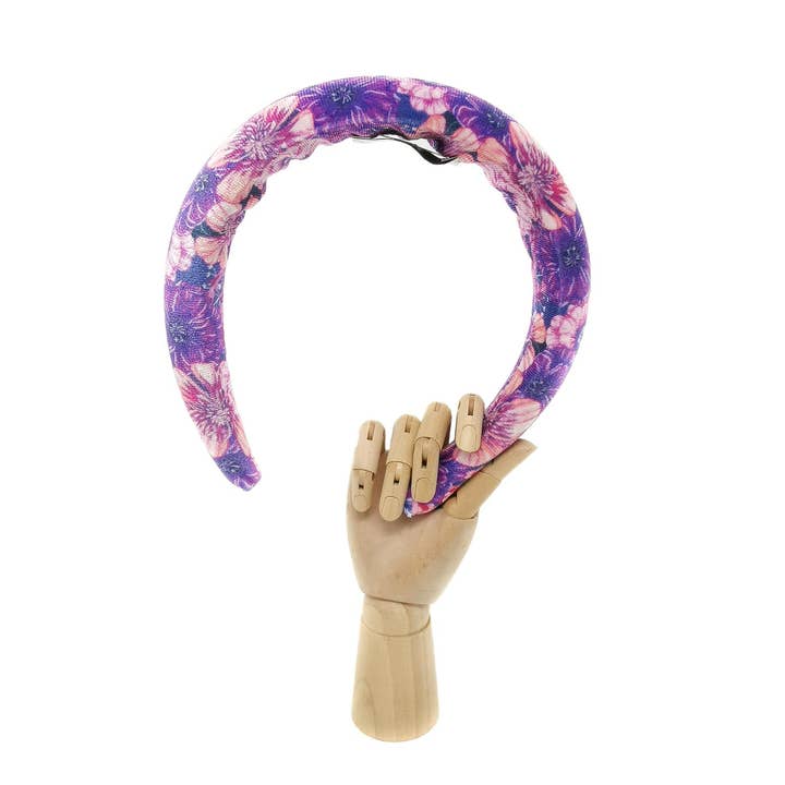 Tétè Handmade Accessories - Vendita all'ingrosso Fascia per capelli - Donna - Cerchietto bombato in velluto fantasia fiori viola