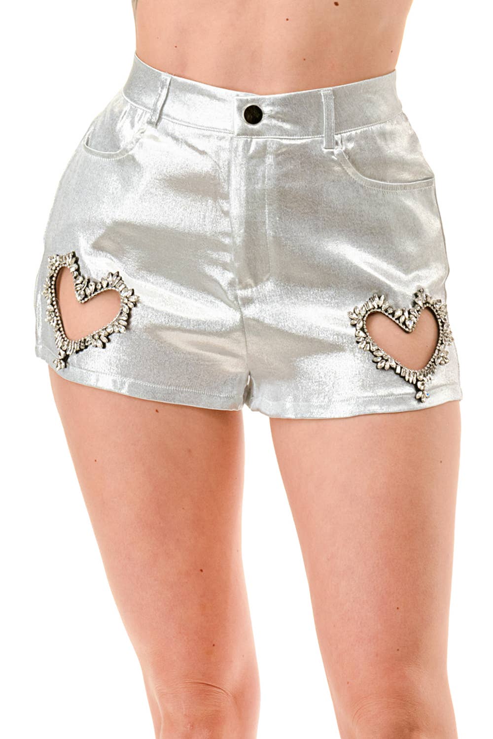 SALT - Wholesale Shorts - Women's - (SP3877) Heart Hole Punched Metallic Shorts3