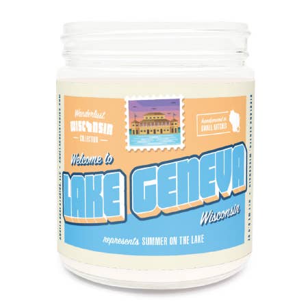 Lake Geneva - Vela (9 oz), vela Wisconsin, regalo de Wisconsin para venta al por mayor de Angela Rose Studios