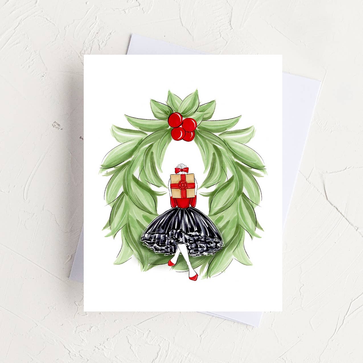Almeida Illustrations - Wholesale Christmas Card - Wreath Girl Christmas Holiday Greeting Card3