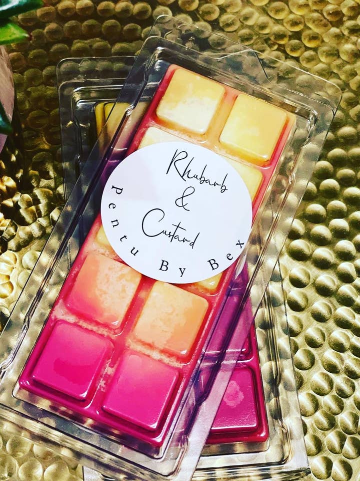 'Rhubarb and Custard' Soy Wax Melt Fragranced 50g Snap Bar for wholesale by Pentu By Bex