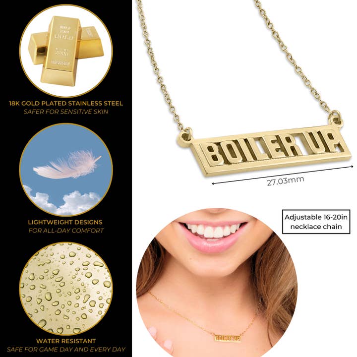 Stone Armory - Wholesale Pendant/Charm Necklace - Purdue BOILER UP Gold Plated Script Bar Necklace1