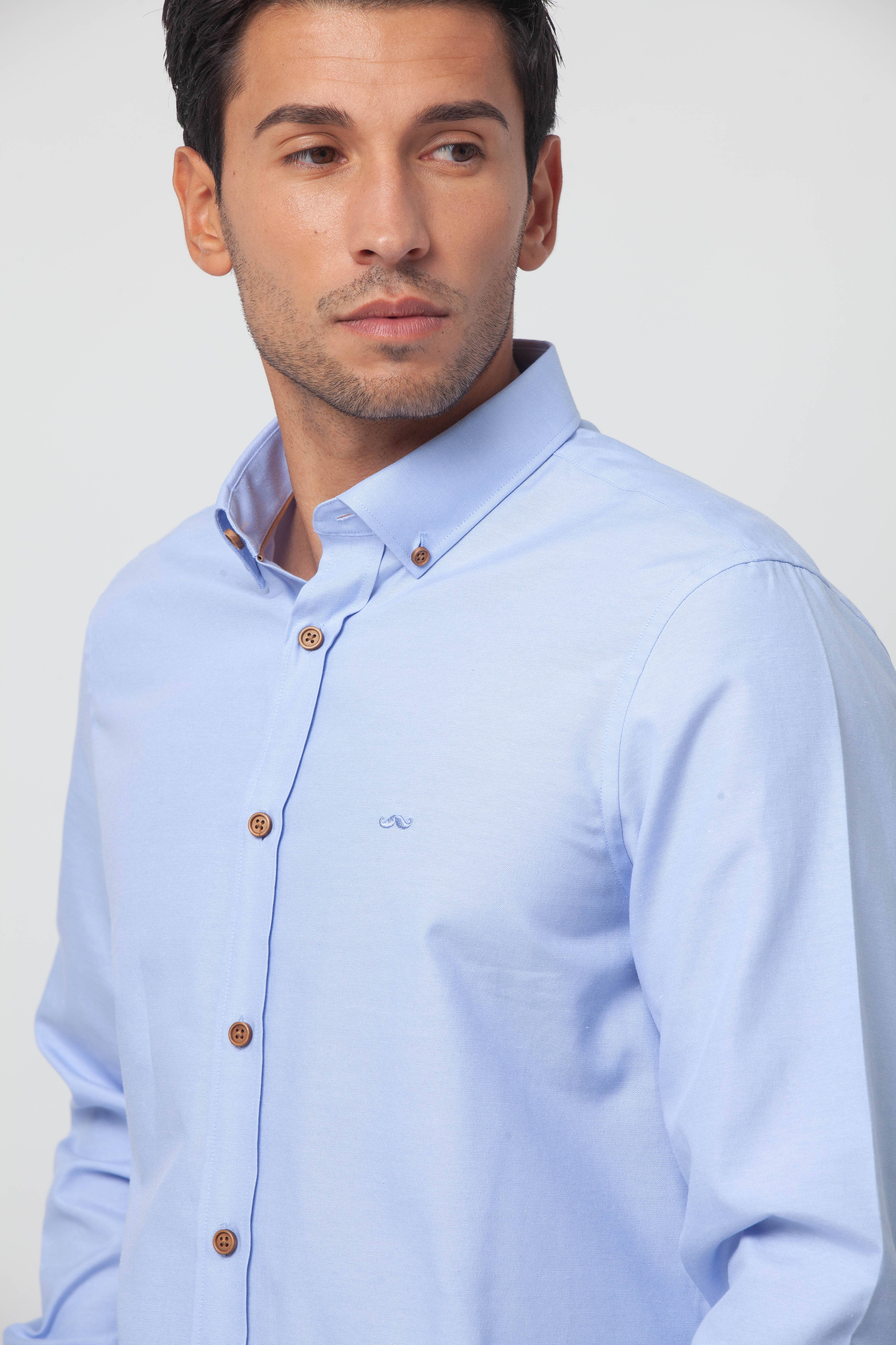 Blue Sky Blue Plain Oxford Slim Fit Cotton Shirt w/ Jungle for wholesale on Faire3