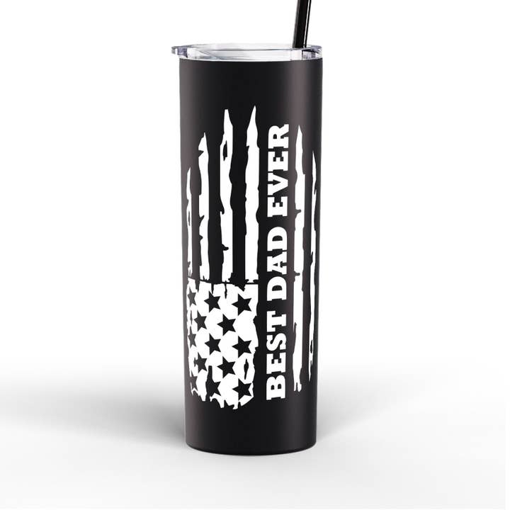Gobelet pour papa | Drapeau du meilleur papa jamais | Gobelet mince 20 oz | Acier inoxydable | Imprimé UV pour la vente par The Sign Factory TX