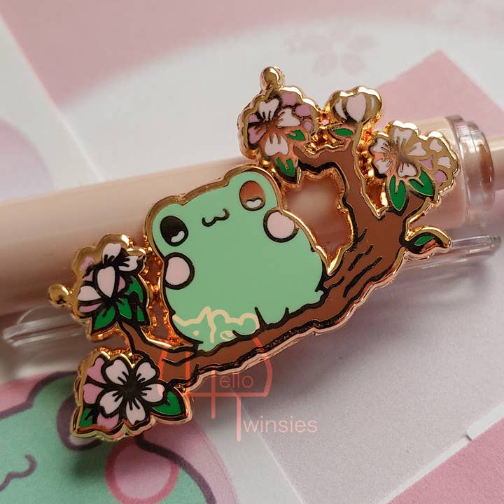 Sakura Frog Enamel Pin for wholesale by HelloTwinsies