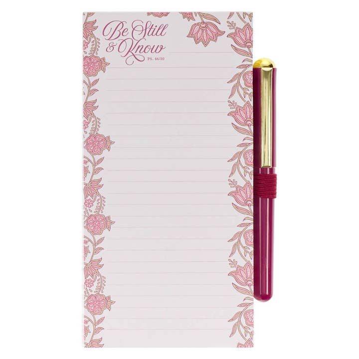 Christian Art Gifts - Wholesale Notepad - Magnetic Notepad w/pen Be Still Ps. 46:104