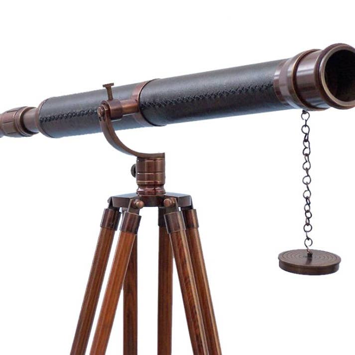 Hampton Nautical - Wholesale Telescope/Microscope - Kids - Floor Standing Bronzed With Leather Galileo Telescope 65"