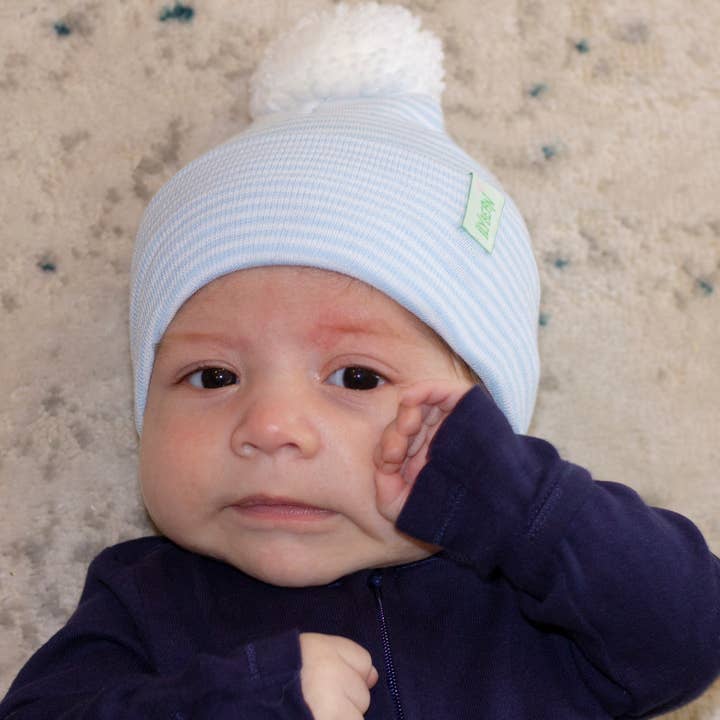 Wide Blue or Pink and White Striped Newborn Hospital Beanie for wholesale by www.ilybean.com