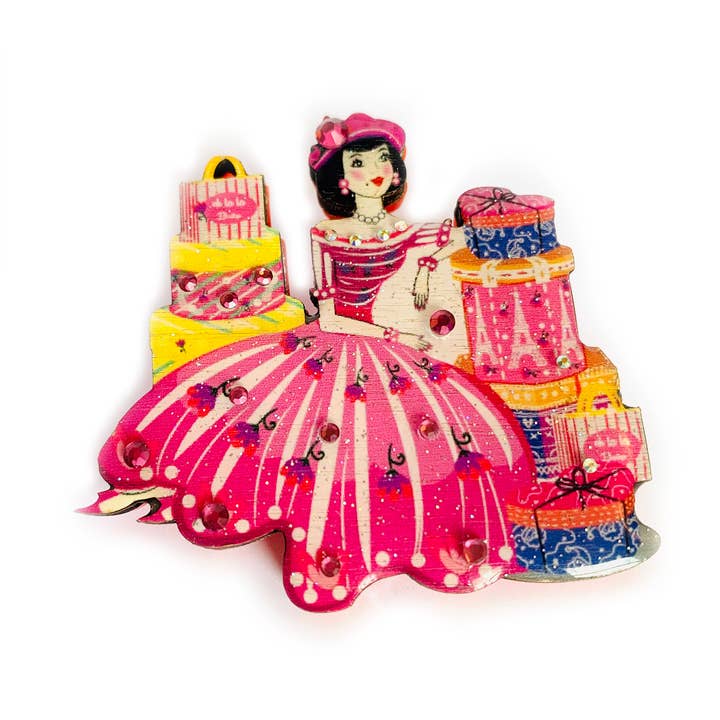 Rosie Rose Parker - Wholesale Brooch - Paris shopping brooch quirky gifts unusual pins uk jewellery