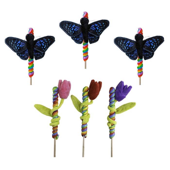 4" pluche lolly's met tuinvlinder en tulpenbloem, snoep voor wholesale door Kelley and Company