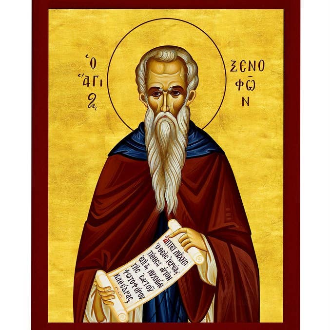 Saint Xenophon ikon, håndlavet græsk-ortodoks ikon af St. Xenofon, byzantinsk kunst væghængende ikon på træplade, religiøs indretning for engroshandel hos TheHolyArt