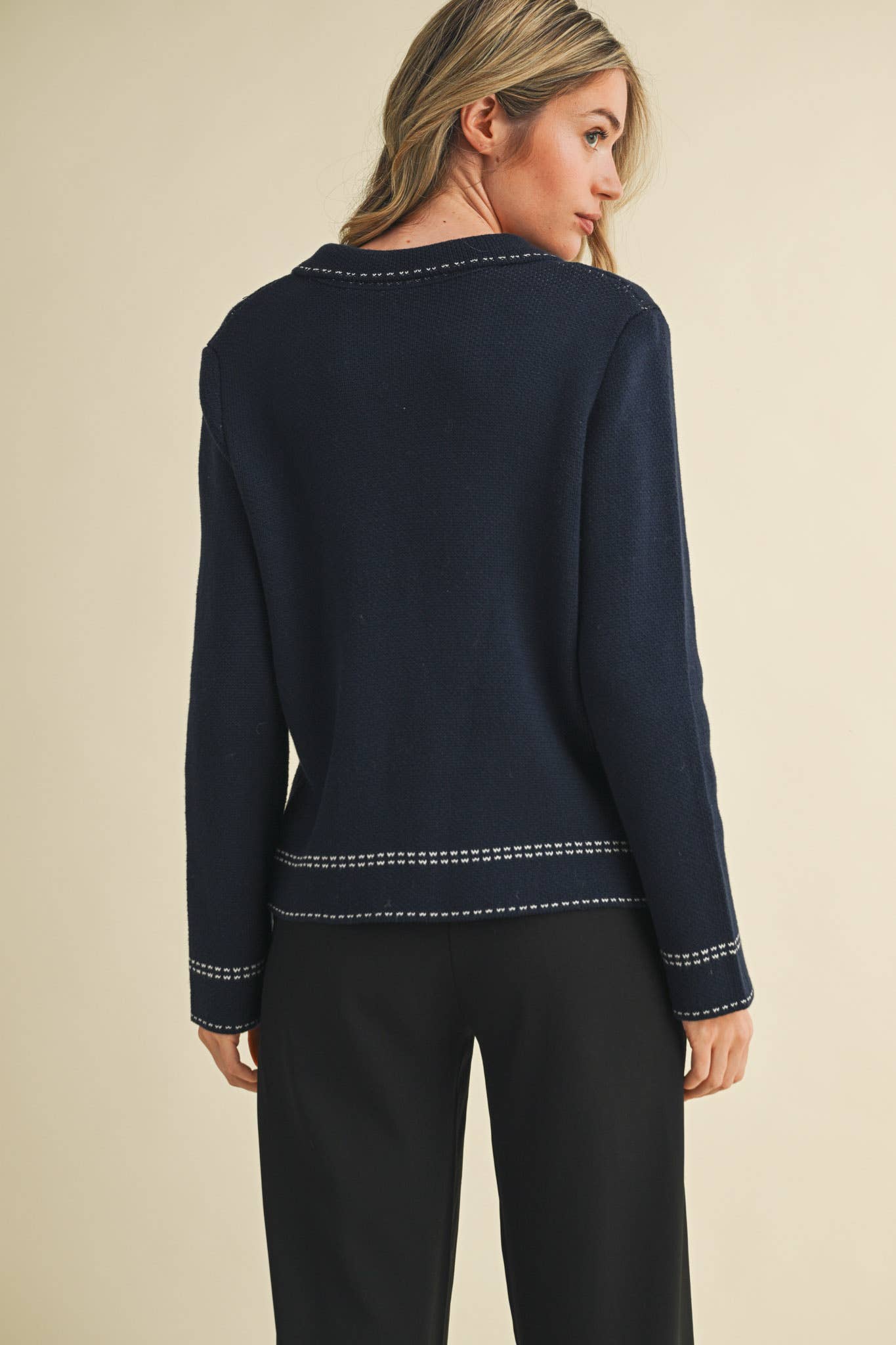 &MERCI - Wholesale Jacket - Women's - DENIM EFFECT KNIT SWEATER JACKET MSW1113022