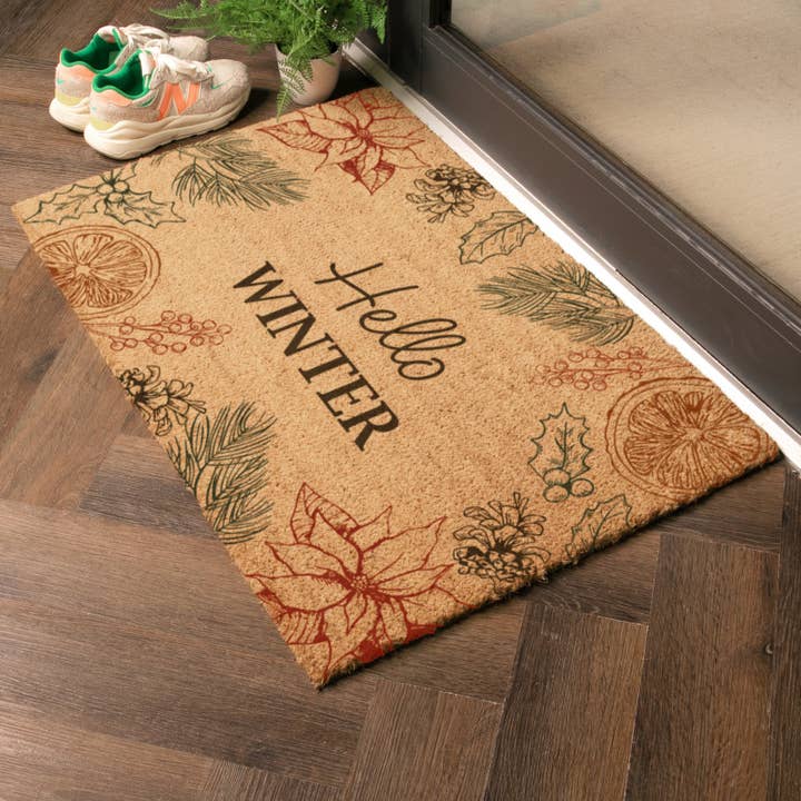 Hello Winter Coir Doormat (90 x 60cm) for wholesale by Artsy Mats