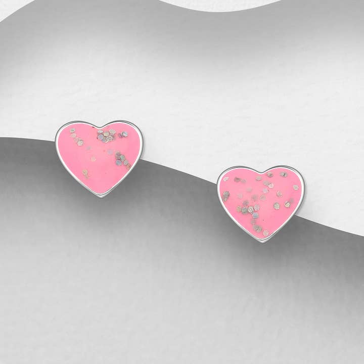 Xantara Jewellery – wholesale Solitärörhängen – Barn/ ung vuxen emalj hjärta Glitter Tryck tillbaka örhängen