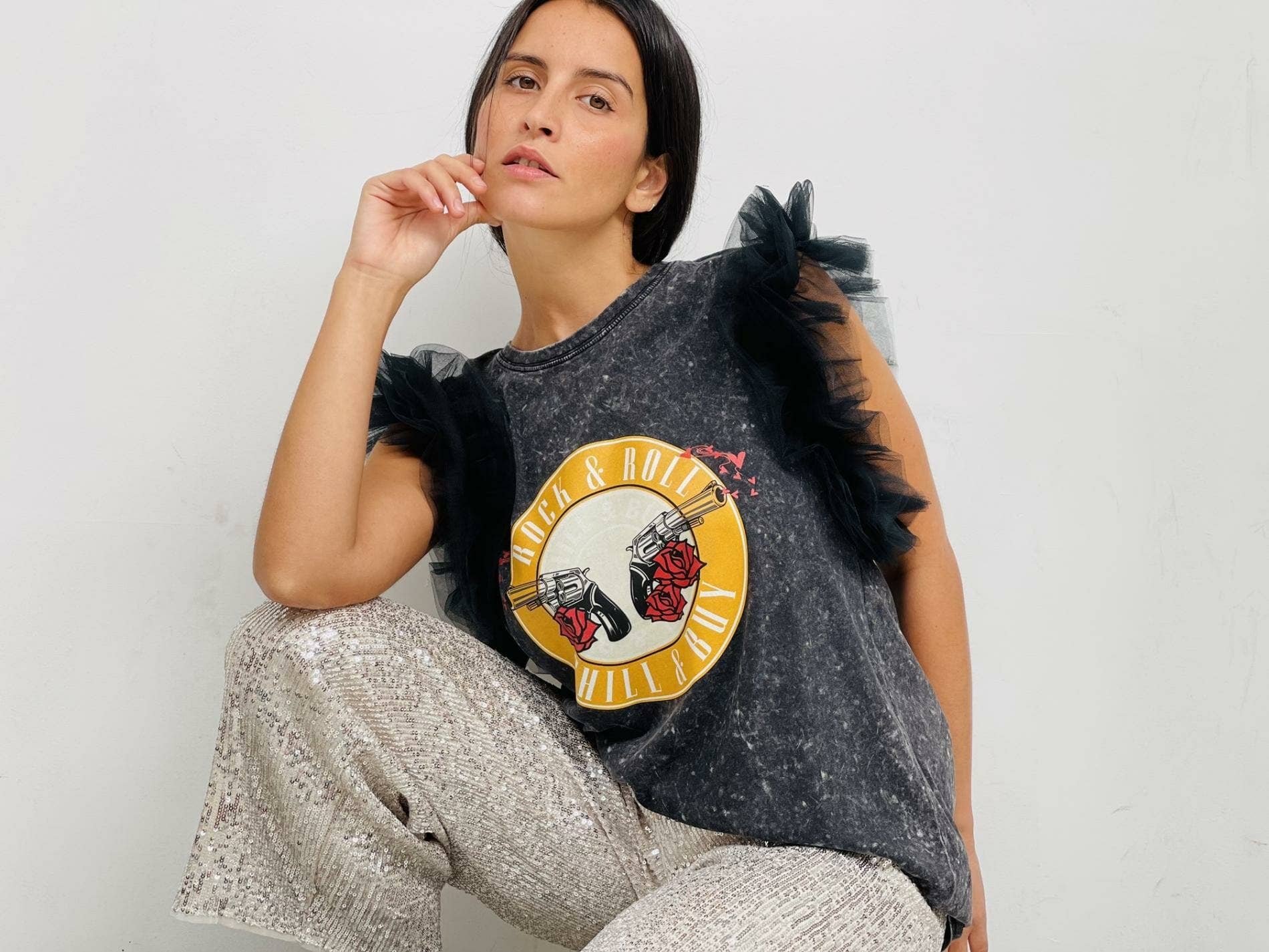 Black Washed Tulle Multiple Pink T-Shirt for wholesale on Faire3