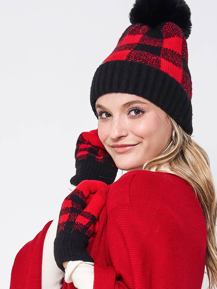 Buffalo Check Cuff Beanie With Pom for wholesale by Do Everything In Love®