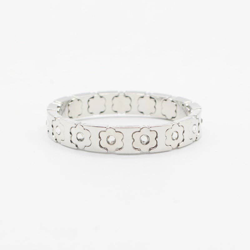 alberalkirk - Wholesale Cuff Bracelet - Floral Cuff Enamel Steel Crystal-Studded Elastic S5P1419