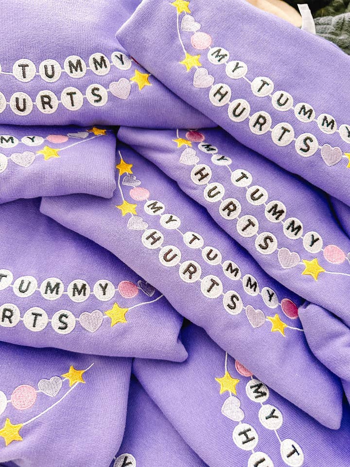 Tired Girl Apparel - Wholesale Sweatshirt - Women's - My Tummy Hurts Friendship Bracelet embroidered crewneck sweatshirt3