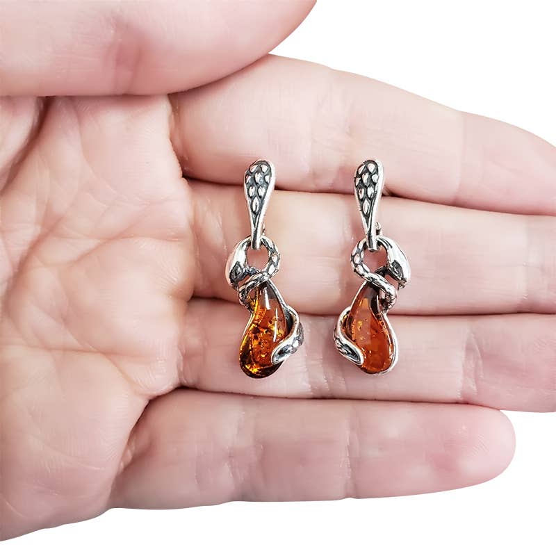 Amberman - Wholesale Dangle Earrings - Snake Cognac Amber Post Dangle Earrings1