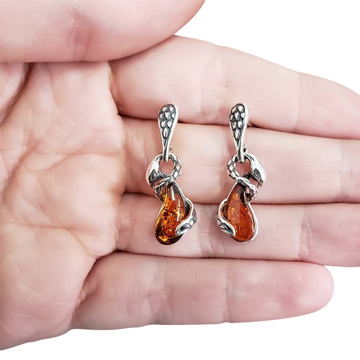 Amberman - Wholesale Dangle Earrings - Snake Cognac Amber Post Dangle Earrings1