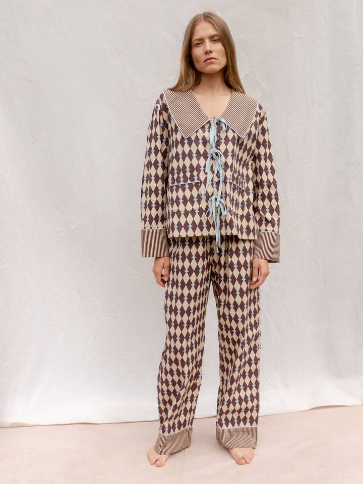 TBCo - Wholesale Sleepwear set – Women's - Cotton Pyjamas in Camel Harlequin