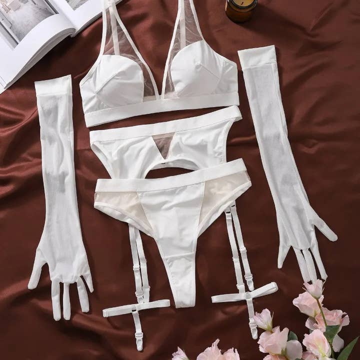 inna elsie - Wholesale Lingerie Set - Women's - ALISA White Mesh Bridal Lingerie Set