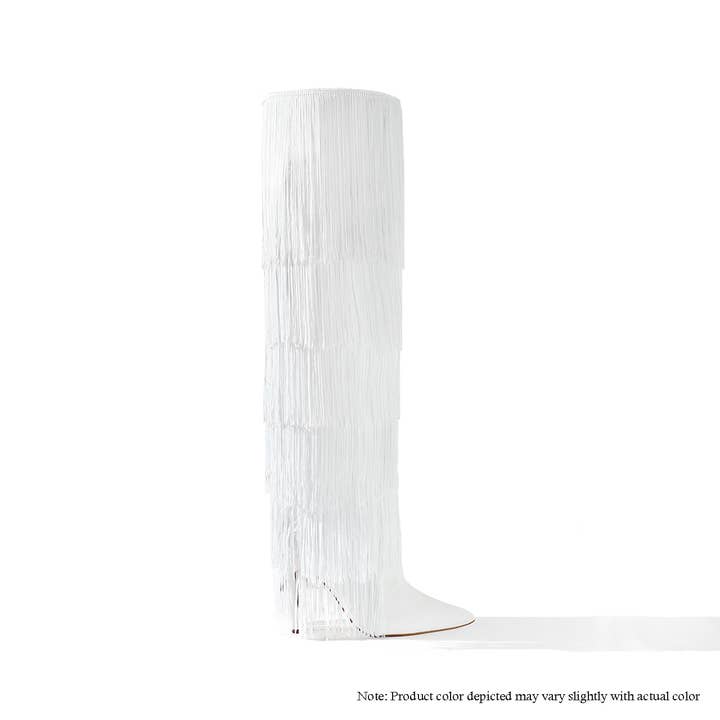 SCANDALOUS-26 ÖVERKNÄSTÖVLAR MED FRANSAR - VIT för wholesale av Liliana Shoes